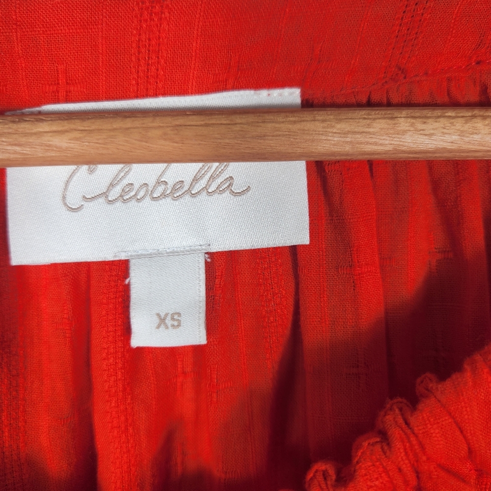Cleobella Rylan Blouse Bright Cherry Color Drawstring Neckline Shell Button xs - Picture 8 of 11